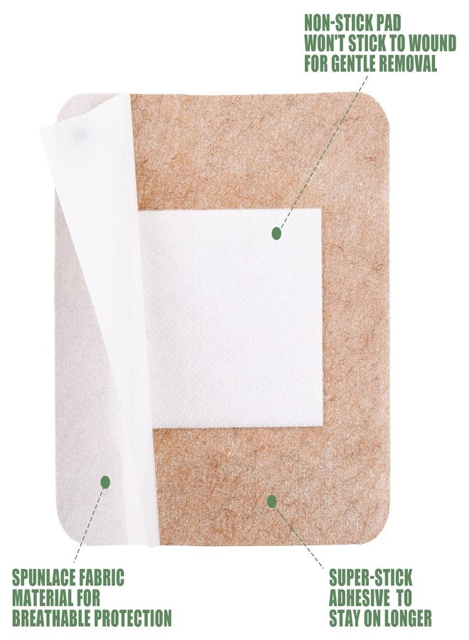 تيلينغ تيلينج 50 قطعة ضمادات لاصقة بنية كبيرة جدًا 4 × 4 بوصة ضمادات قماش مرنة للجروح لوازم تضميد الجروح وسادات غير لاصقة بالجملة للعناية بالجروح ضمادات الجلد (بني) - Image 3